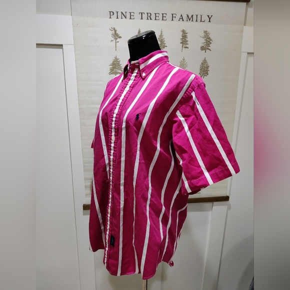 Mens Vintage Ralph Lauren Candy Stripe Short Sleeve Collar Shirt - Large - Picture 7 of 12